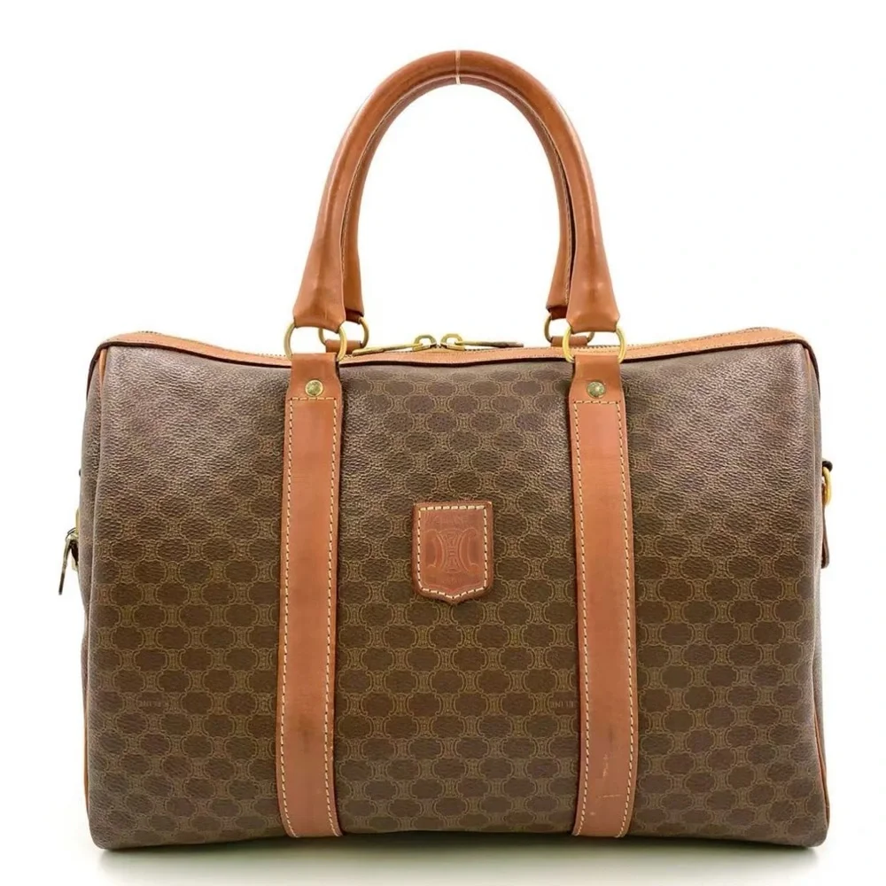 CELINE MACADAM PATTERN BOSTON BAG BROWN PVC GOLD w/ KEY LOCK AUTHENTIC - Picture 13 of 15